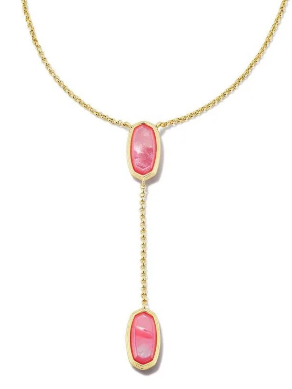 NWT KENDRA SCOTT FRAMED ELISA GOLD Y
NECKLACE IN PEONY MOTHER-OF-PEARL - Picture 2 of 4